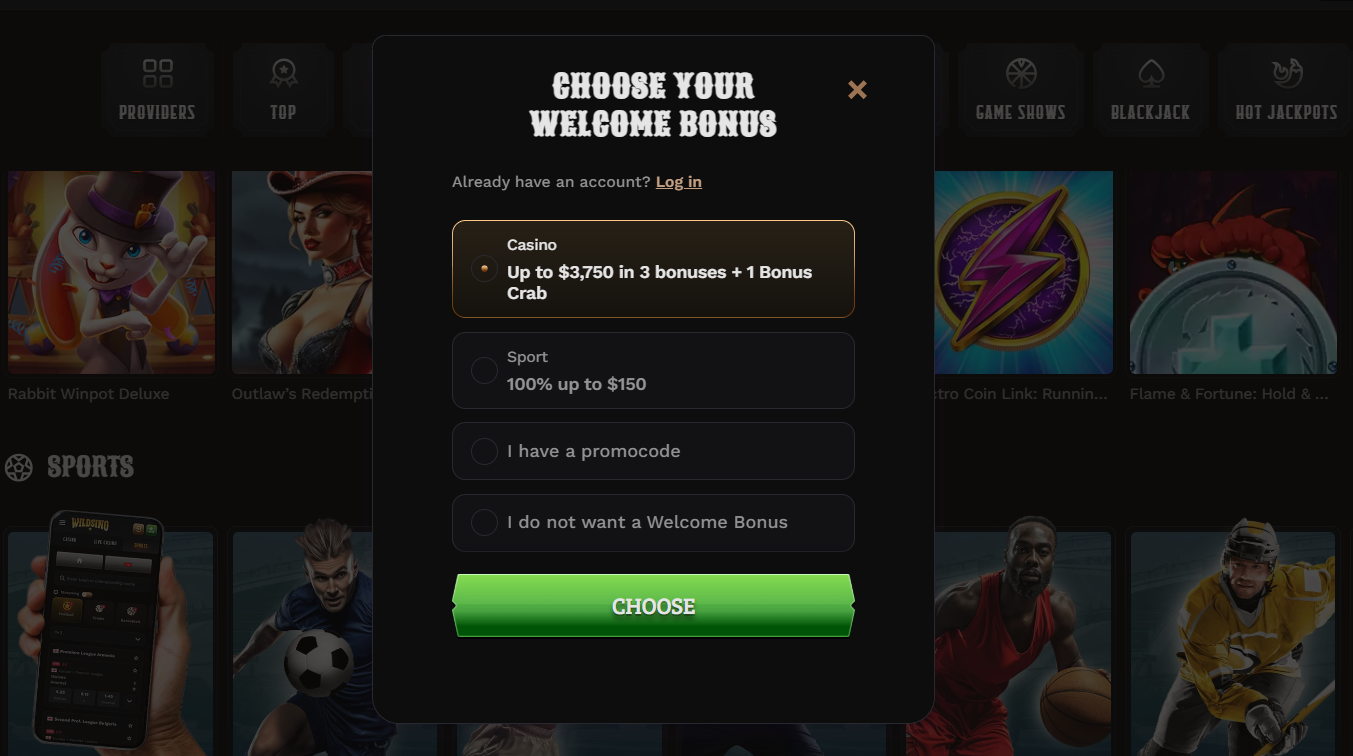 Register Wildsino App